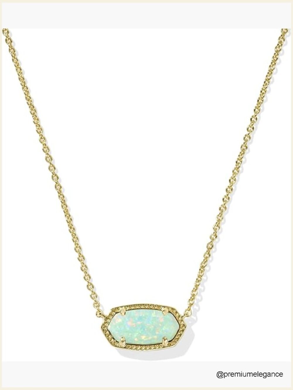 Pendant Necklace, Gold Plated, Green Opal, 15" Chain with Extender